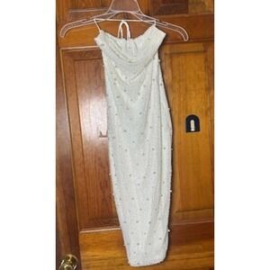cowl neck pleated midaxi dress in ivory Ivory Warehouse Pleated Bodice Column Midi Dress